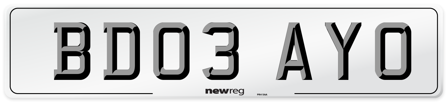 BD03 AYO Number Plate from New Reg